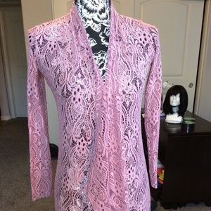 Objex Women’s Lace Duster Jacket Pink Mauve